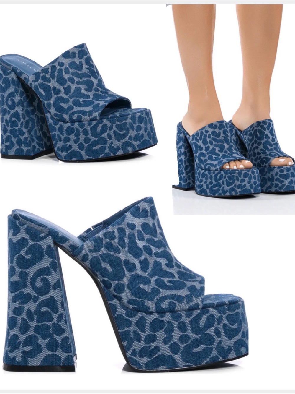 Azalea Wang Denim Leopard Platform Mule - Blue